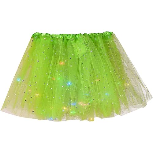 Joyionier Skirts Women Star Sequins Mesh Pleated Tulle Princess Skirt with LED Small Bulb Skirt