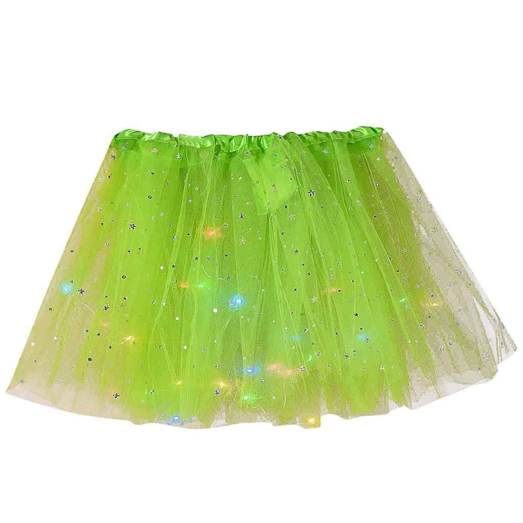 Henwerd Women's Classic Elastic Waist Tulle Tutu Mesh Pleated Skirt with LED Evening Party Gown Prom Skirt