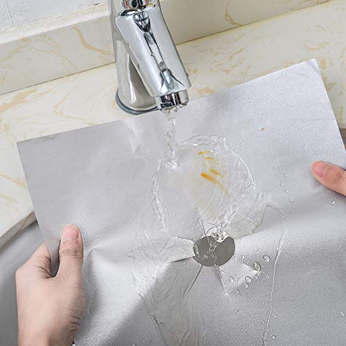 Besego Stove Burner Covers + Duster&spatulas, 8 Pack Reusable Gas Range Protectors 0.2mm Thick Stovetop Burner Liners, BPA Free, Non-Stick, Cuttable, Dishwasher Safe, Keep Your Stovetop Clean(Silver)
