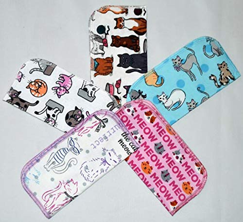 1 Ply Printed Flannel Washable.-The cats meow- Set Napkins 8x8 inches 5 Pack - Little Wipes (R) Flannel