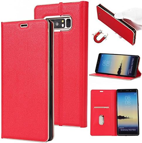 Samsung note 8 Leather Case, Meishiya PU Leather Case Flip Folio Book Case Wallet Cover with Kickstand Feature Card Slots &amp; ID Holder and Magnetic Closure for Samsung note 8 (Red)