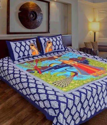 JR Print Oxy Rajasthani Print King Size Bedsheet Cotton Blue (King,Blue)