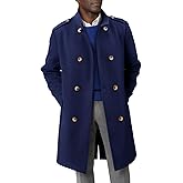 Runcati Mens Trench Coat Double Breasted Stand Collar Pea Coat Casual Fall Winter Warm Mid Long Overcoat