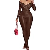 acelyn 2 Piece Outfits for Women Sexy Off Shoulder Tops Bodycon Flared Pant Sets Club Outfits Tracksuit