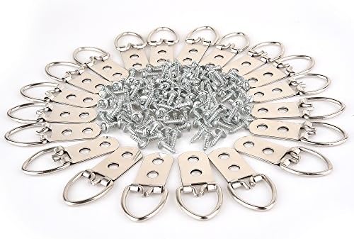 Speedfeet Heavy Duty 2-Hole D-Ring Picture Frame Hanger Home,Hostel and Office,50 Pack with Screws Set,Nickel Plated Steel (2-Hole D-Ring)