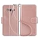 Arae Wallet Case Compatible for Samsung Galaxy Grand Prime with Wrist Strap and [4-Slots] ID&Credit Cards Pocket (Rosegold)