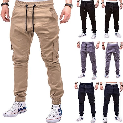 Men's Active Basic Jogger Pants Sport Bandage Casual Loose Sweatpants Drawstring Pant (Khaki, M)