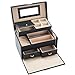 Black Jewelry Box Lockable Mirrored Storage Organizer Travel Case Faux Leather and Beige Velvet