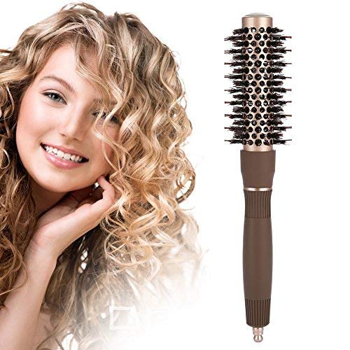 Ceramic Hair Styling Comb, Anion Anti-static Salon Round Hair Styling Brush Hairdressing Tools, For Hair Blow Drying, Styling, Curling (Coffee)(25mm)