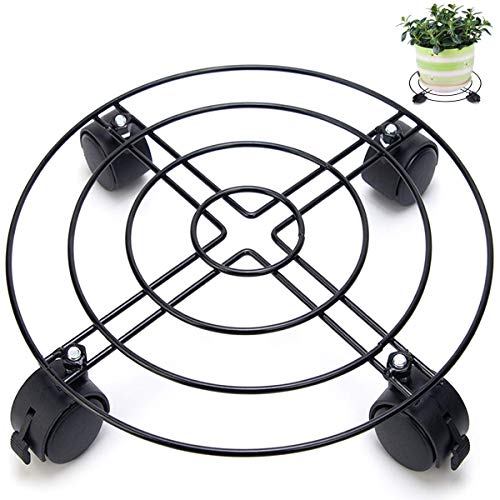 Chris.W 2Pack 10″ Metal Plant Caddy, Iron Potted Plant Stand with Wheels, Round Flower Pot Rack on Rollers Dolly Holder Indoor Outdoor Planter Trolley Casters Rolling Tray Coaster