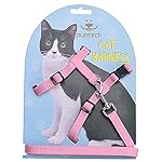 Adjustable Cat Harness Nylon Strap Collar with Leash Pink PUPTECK