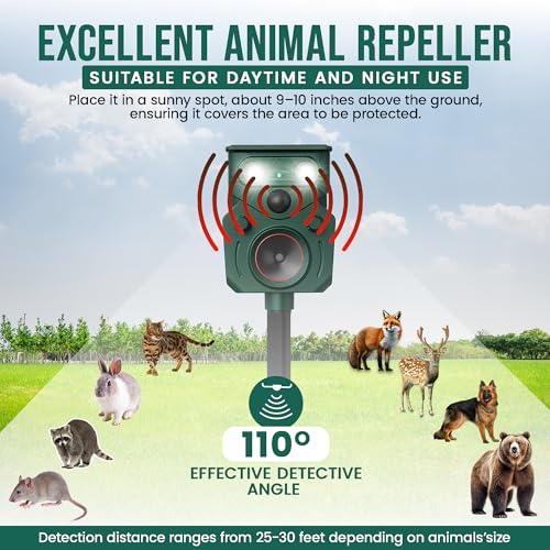 2026 Nuevo Repelente Solar Ultrasónico de Animales para Patio IP65, Repelente de Animales, Repelente Ultrasónico de Gatos al Aire Libre con Sensor de Movimiento, Sensor de Movimiento Para Perros