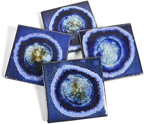 Dock 6 Pottery Coasters with Fused Glass, Cobalt, Set of 4