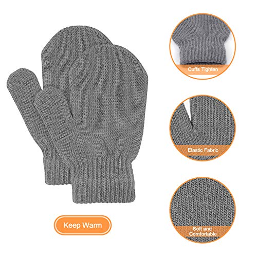 MENOLY 4 Pairs Toddler Magic Stretch Mittens Winter Warm Kids Knit Gloves for Little Girls Boys 4 colors