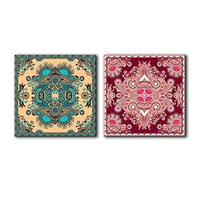 2 Panel Square Canvas Wall Art - Abstract Floral Patterns - Giclee Print Gallery Wrap Modern Home Art Ready to Hang - 12"x12" x 2 Panels
