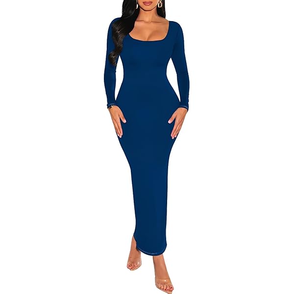 新品★フォクシーワンピースCocoon Sleeve Dress Navy 40 Maxi Dress for Women 2024 Long Sleeve Square Neck Ankle Length