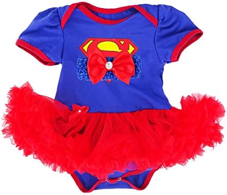 Laudmu Baby Girl Supergirl Romper Dress,Headband Clothe set (M(3-6month))
