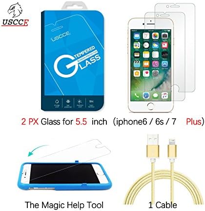 iPhone 7 6S 6 Plus Screen Protector, USCCE Tempered Glass Screen Protector 9H Hardness, Bubble Free, Crystal Clear, 2.5D edges, Easy Install Tool for Apple iPhone 7 Plus, 6S Plus, 6 Plus