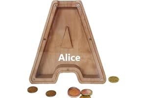 MOONASE Wooden Money Bank Personalized Letters Coin Bank Text Engraved Money Box Wooden Coin Bank ​Gift for Kids Christmas Birthday Gift Home Decoration (A)