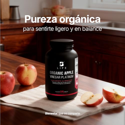 Vinagre de Manzana Orgánico con 240 cápsulas | Fórmula Platinum para Bienestar Digestivo | con Cultivo “La Madre | Organic Apple Vinegar Platinum B Life.