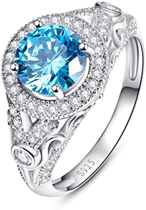 Jrose 2.45ct Created Swiss Blue Topaz 925 Sterling Silver Anniversary Bridal Wedding Band Engagement Ring