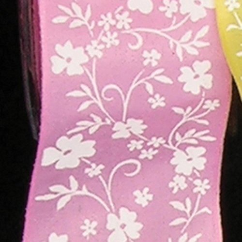 Pink with White Small Flower Print Taffeta Wired Craft Ribbon 1.5