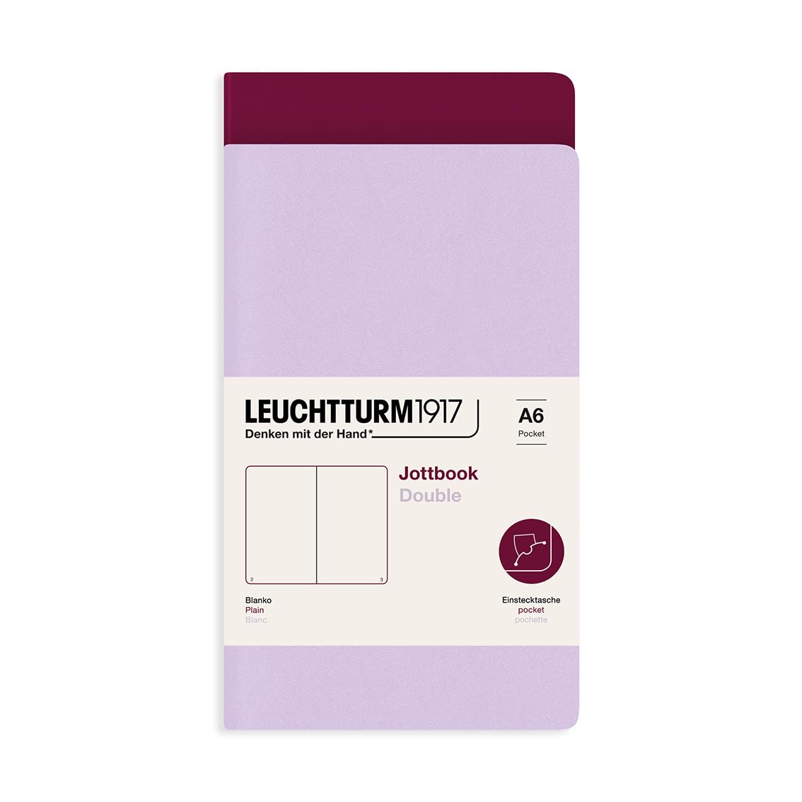 LEUCHTTURM1917 368189 Jottbook (A6), 59 Numbered Pages, Plain, Lilac and Port Red, Pack of 2