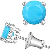 Natural Turquoise/5A Cubic Zirconia Gemstone Stud Earrings for Women, Solid 925 Sterling Silver Hypoallergenic, Birthday Valentines Anniversary Christmas Ideal Gift for Her