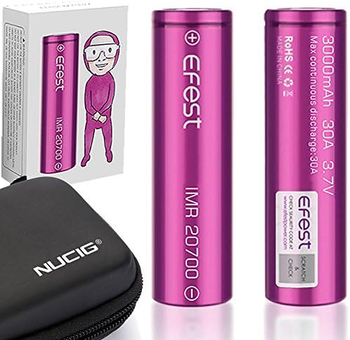 NUCIG Efest 30A 3000mAh 20700 Battery (pack of 2) and Zipper Case | Vape Battery | Full Retail Pack version