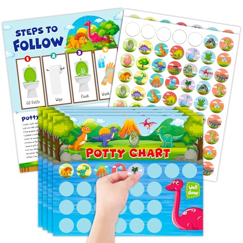 FaCraft Dinosaur Potty Training Chart Potty Training Sticker Chart 12 Potty Chart with 315pcs Dinosaur Stickers Toilet Training Prizes Sticker for Toddlers Boys Girls Kids Potty Training Rewards