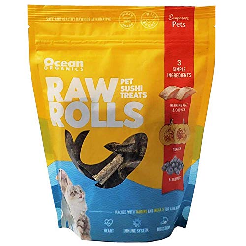 Bristly Ocean Organics Raw Rolls Natural Fish Treats for Dogs & Cats - Organic Rawhide Alternative with Wild Caught Herring Meat & Cod Skin - 5.5oz of Pet Sushi Treats Full of Taurine & Omega3 - Thumbnail 4