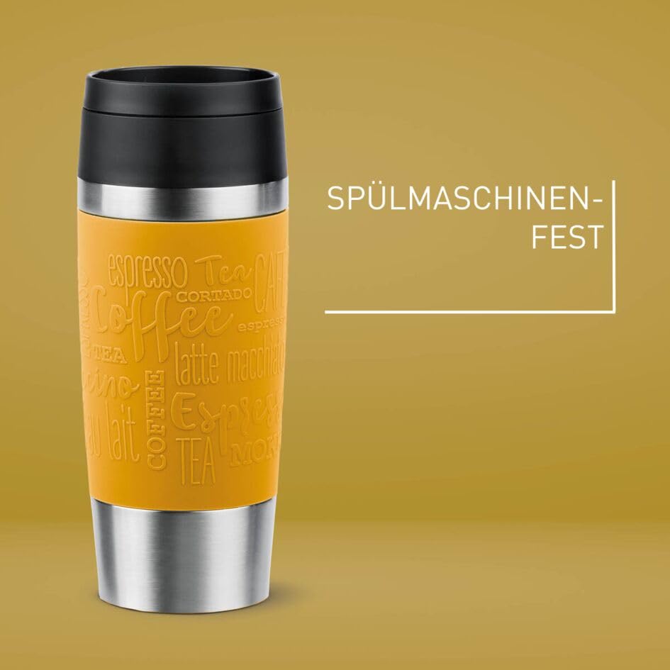 Emsa N20208 Travel Mug Classic Isolierbecher 0,36 Liter | neuer Komfort-Schraubverschluss | Edelstahl | 4h heiß und 8h kalt | 100% dicht | spülmaschinenfest | 360°-Trinköffnung | Senfgelb 3