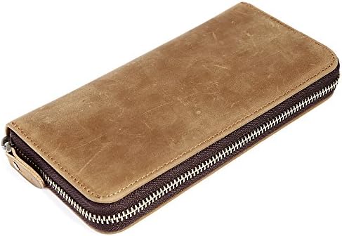 Mens Genuine Leather Long Wallet Zipper RFID Blocking Credit Card Holder