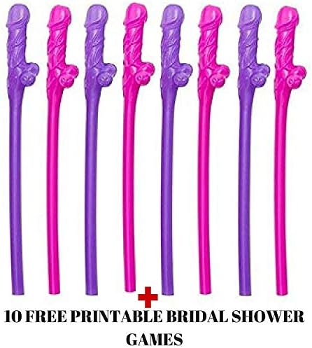 Bachelorette Party decorations Straws : 12 Pcs Bridal Shower Straws :Funny Bachelorette party Flavors Hen, Girls Night Out 12 Naughty Straws for the bride to be and team bride (PURPLE AND PINK)
