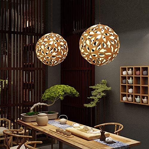 Chandelier Minimalist Round Chandelier Living Room Bedroom Dining Room Bar Table Partition Table Wooden Hollow Ceiling Lamp D40cm MJZHJD