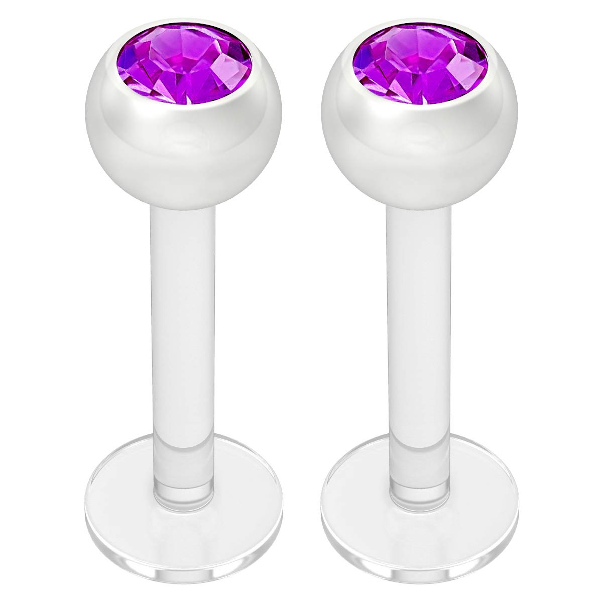 2pc 16g 1.2mm Bioplast Labret Bar Monroe Lip Ring 3mm Purple Gem Bioflex Earrings Studs Piercing Jewellery 8mm