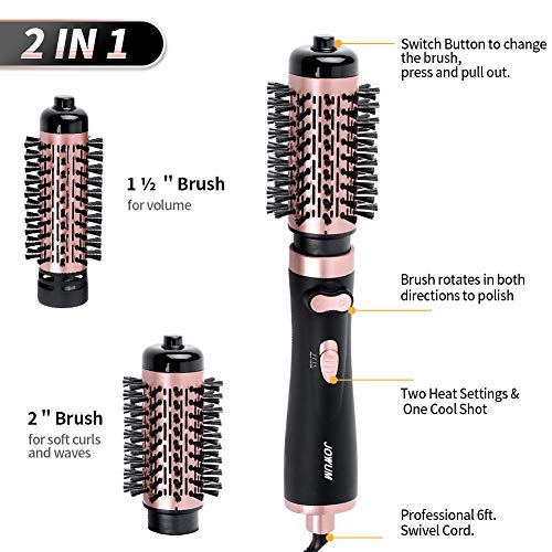 JOYYUM 1000W 2in1 Hot Air Spin Brush Dryer for Styling, Smoothing and