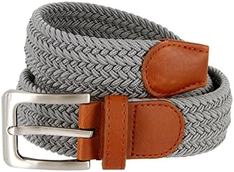 Hagora Men 1-3/8" Wide Flexible Interwoven Fabric Leather Tab Metal Buckle Belt