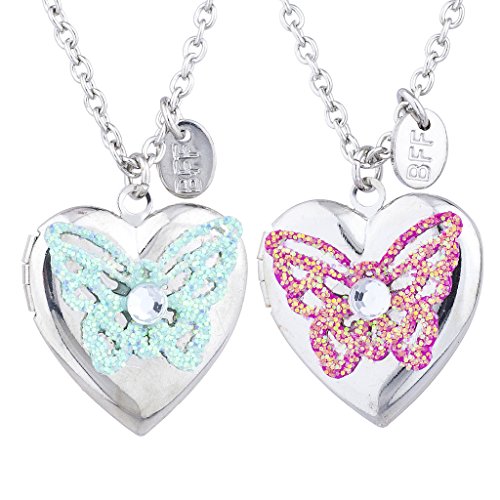Lux Accessories Silver Tone Butterfly Locket BFF Best Friends Necklace Set 2PC Lux Accessories Silver Tone Butterfly Locket BFF Best Friends Necklace Set 2PC