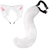 Moyubath Cat Ears Headband Wolf Fox Tail Set Handmade Animal Cosplay Costume Faux Fur Headdress Party Accessories