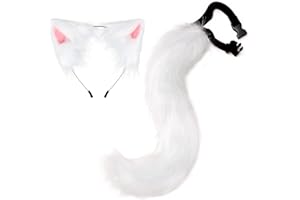 UPWalker Faux Fur Animal Tail Fluffy Cat Ears Headband Costumes Fancy Party Costume White