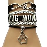 Infinity Love Pug Mom Bracelet-Animal Dog Paw Print Charm Puppy Bracelets