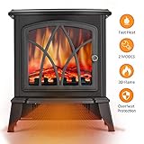 Infrared Space Heater - Electric Fireplace Heater with 3D Flame Effect, 2 Heat Modes, 1500W Ultra Strong Power, Adjustable Flame Brightness, Overheat Protection, Free Standing Fireplace Stove Heater