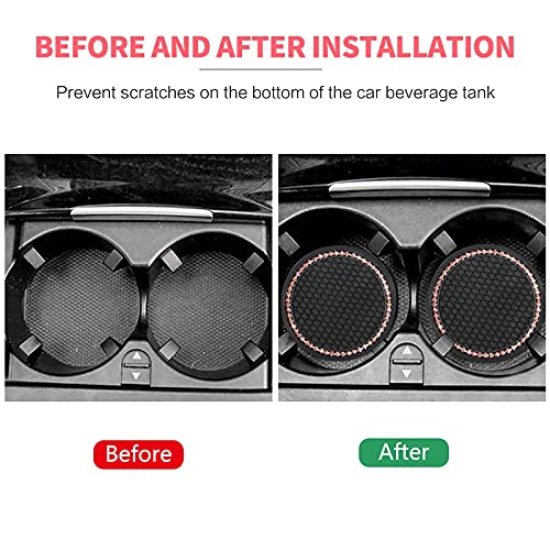 Bronkige 2PCS Bling Car Cup Coaster, Rhinestone Anti Slip Silicone Car Insert Coaster, 2.75 Inch Universal Vehicle Bling Cup Holder Insert Coaster Suitable for Most Cars (Pink)
