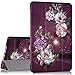 iPad mini 2 Case, iPad mini 3 Case, Hocase PU Leather Folio Smart Case with Unique Flower Design, Auto Sleep Wake Feature, Hard Back Cover for iPad mini 1/2/3 - Royal Purple/White Flowers