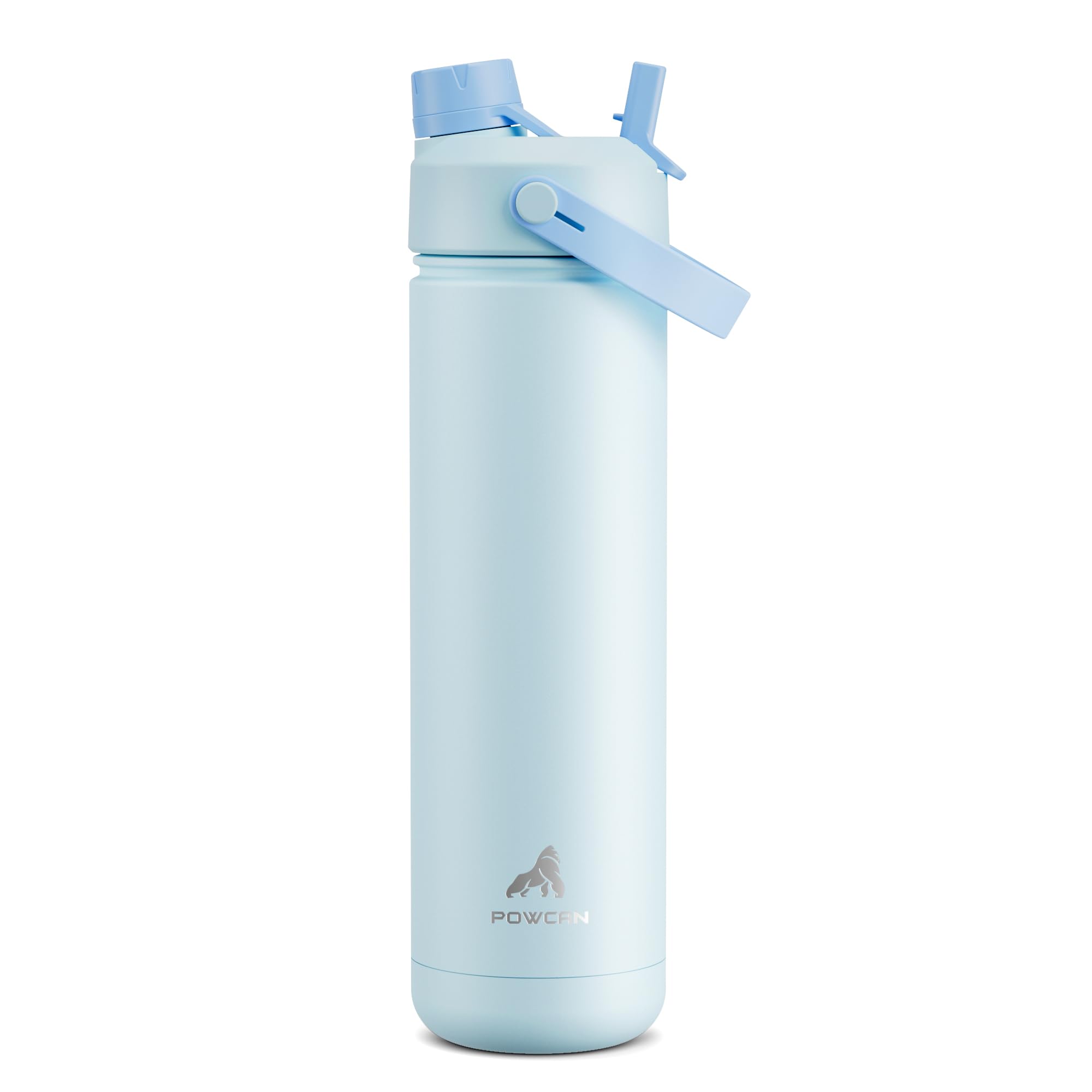 POWCAN 26 oz Insulated Water Bottle with 2-in-1 Straw and Spout Lid, Keep Cold 24H, Leak-Proof, Fits in Car Cup Holder, Stainless Steel Water Bottle for Sports, Travel, and School (Sea Breeze)