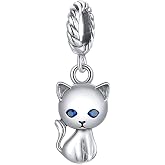 BISAER 925 Sterling Silver Original Animal Charms for Bracelet Necklace | Silver Dog Cat Butterfly Horse French Bulldog With CZ Fairy Heart Dangle Pendant Charm Beads DIY Jewelry Accessories for Mom