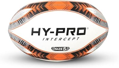 Hy-Pro Intercept Size 5 Rugby Ball Orange - High Quality Rubber, Hand Stitched