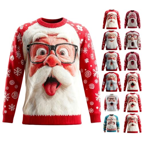 Christmas Sweatshirt For Men Funny Santa 3D Print Crew Neck Xmas Jumper Novelty Graphic Holiday Jumpers Crew Neck Ugly Sweatshirts Long Sleeve Christmas Costume Loose Fit Festive Pullover