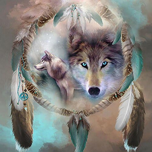 100% Full Round 5D Diamond Painting Kit Crystal Rhinestone Diamond Cross Stitch DIY Home Decoration Diamond Embroidery 12”x16”, Wolf